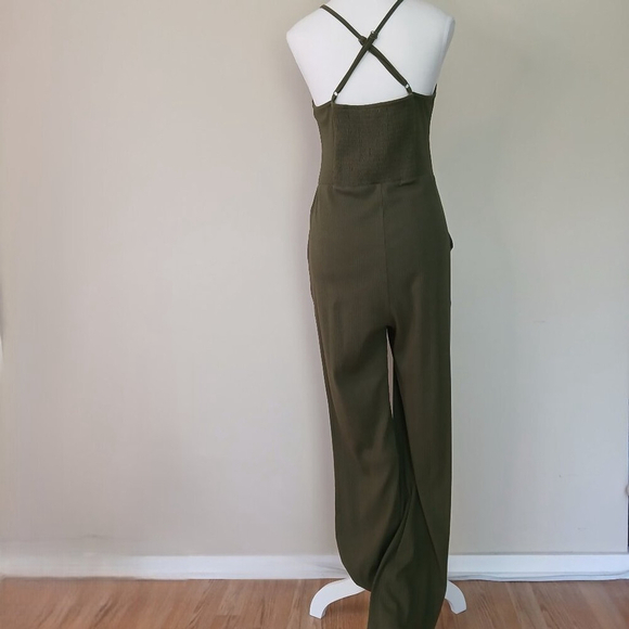 Aerie Kick-It Flare Ribbed Jumpsuit Olive Green Size Large - Picture 5 of 10